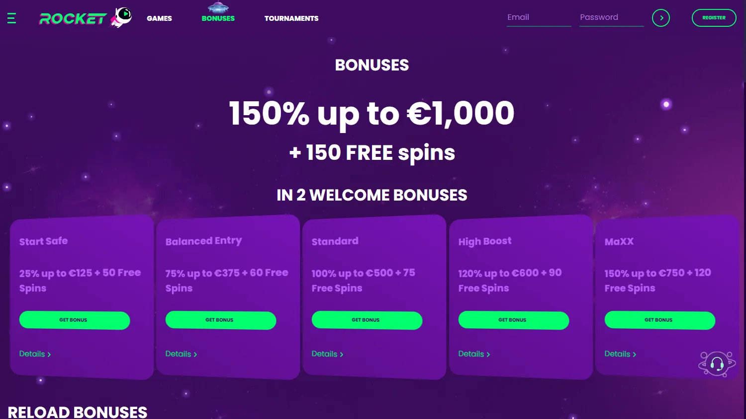 Casino Rocket desktop promotions and tournament offers